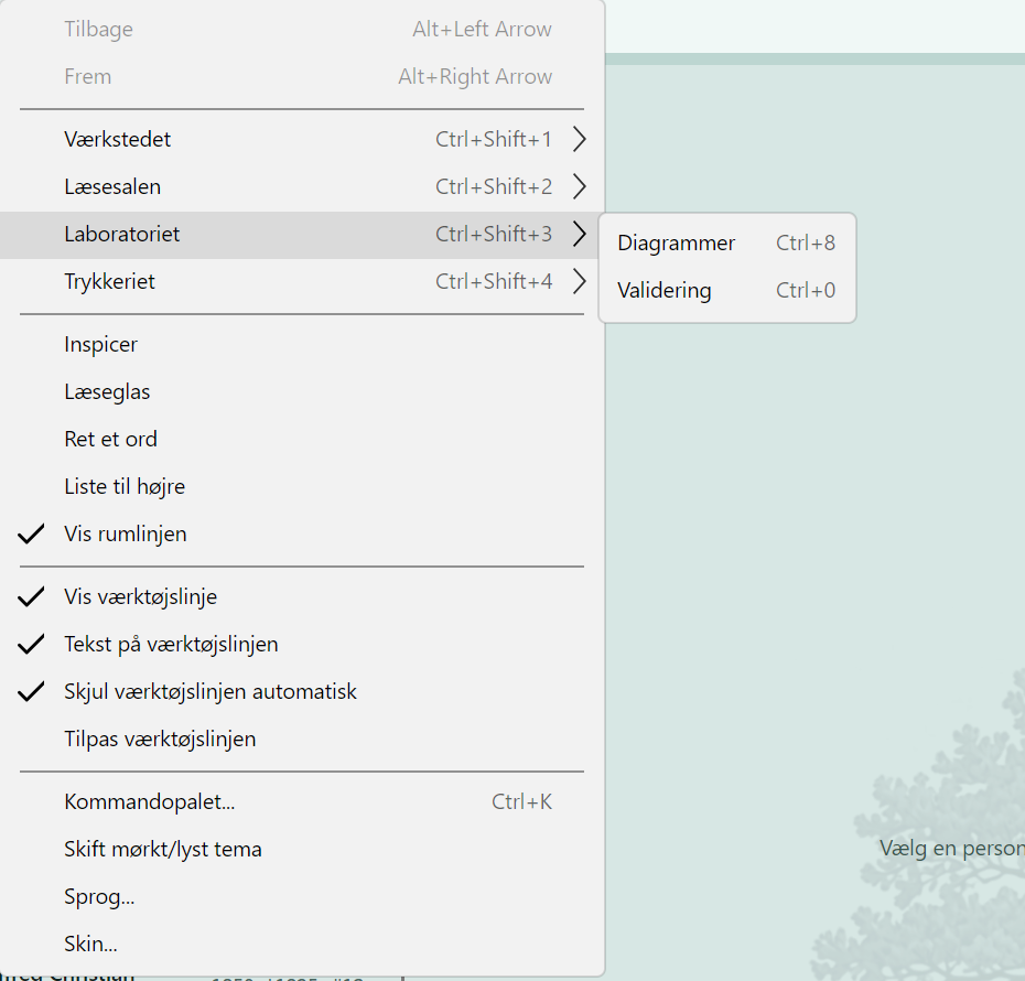 Laboratoriets menu.